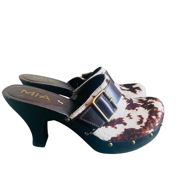 MIA Shoes - MIA Vintage Cow Print Wood Clogs Calf Hair